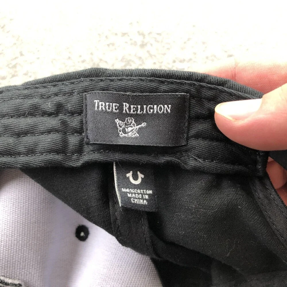 True Religion Hat Cap Snap Back Mens One Size Black Buddha Logo Baseball Twill